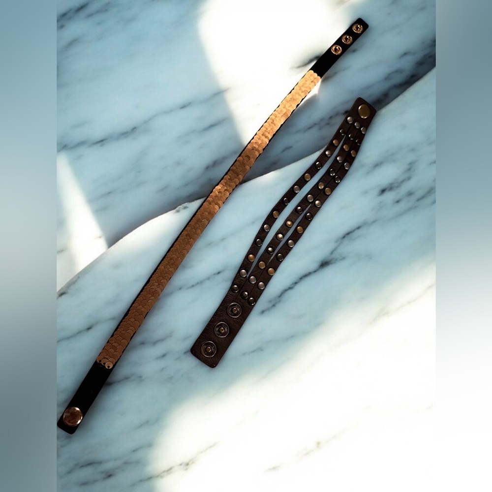 2pc hand crafted Brown and Black Studded Leather Bracelets